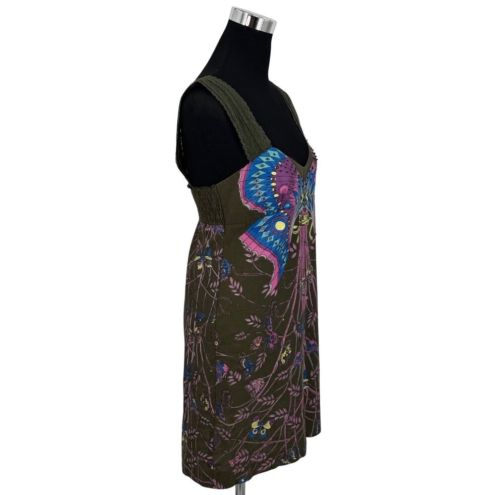 RARE VTG Free People Green Butterfly Mini Dress 10| Whimsigoth Boho Fairy Grunge - Picture 13 of 16